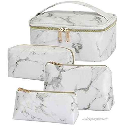 Hedume Set of 4 Makeup Bags  Portable Travel Cosmetic Bags  Marble Waterproof Organizer Case with Gold Zipper for Women  Girls and Men