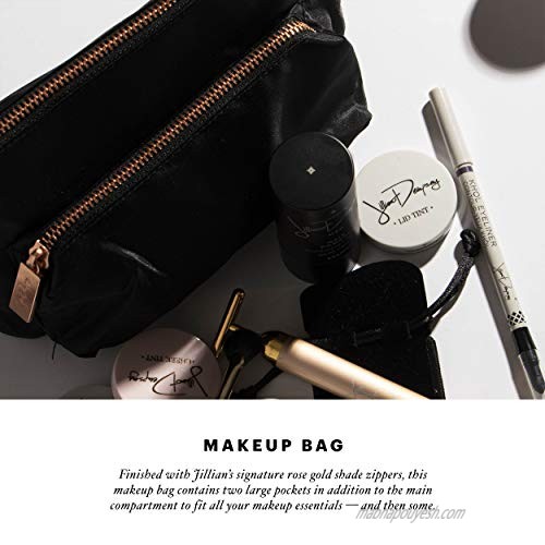 Jillian Dempsey Makeup Bag - Medium Sized 2-Pocket Nylon Cosmetic Organizer (Black / Rose Gold)