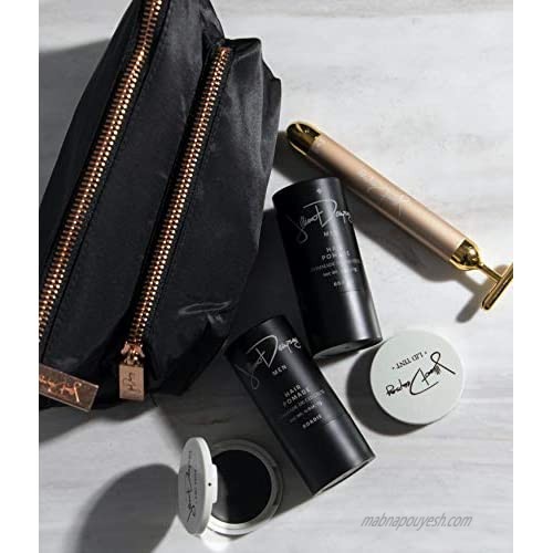 Jillian Dempsey Makeup Bag - Medium Sized 2-Pocket Nylon Cosmetic Organizer (Black / Rose Gold)