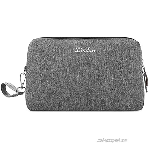 Large Makeup Bag Zipper Pouch Lindan Make Up Toiletry Bags Cosmetics Travel Bag Organizer Gift for Women Girls Bridesmaids with Carry Strap Grey