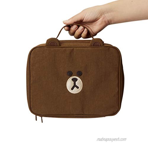 LINE FRIENDS Nylon Collection BROWN Character Toiletry Makeup Cosmetic Bag for Travel Essentials Small Brown