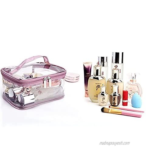 LOUISE MAELYS Portable Clear Waterproof Cosmetic Pouch Makeup Travel Bag with Zipper Transparent Travel Storage Organizer PVC Toiletry Bag With Handle for Vacation - Pink