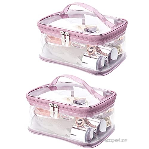 LOUISE MAELYS Portable Clear Waterproof Cosmetic Pouch Makeup Travel Bag with Zipper  Transparent Travel Storage Organizer PVC Toiletry Bag With Handle for Vacation - Pink