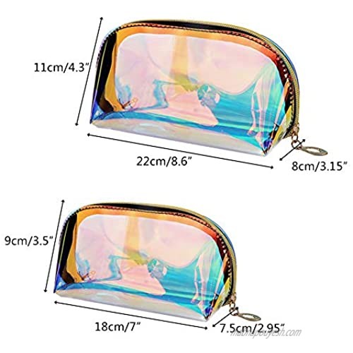 Make Up bags 2pcs Iridescent Cosmetic Bags Transparent Cosmetic Travel Bag Waterproof Toiletry Organizer for Women Girls