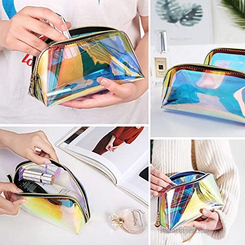 Make Up bags 2pcs Iridescent Cosmetic Bags Transparent Cosmetic Travel Bag Waterproof Toiletry Organizer for Women Girls