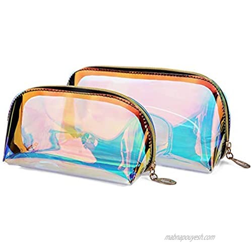Make Up bags  2pcs Iridescent Cosmetic Bags Transparent Cosmetic Travel Bag Waterproof Toiletry Organizer for Women Girls
