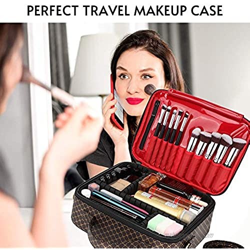 Makeup Bag Organizer Travel Case Cosmetic Large Make Up Bags Train Toiletry PU Leather Portable Waterproof With Adjustable Dividers for Women Girls (Brown) (L) (L)