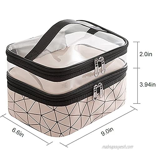 Meiyuuo Makeup Bag Travelling Double Layer Make Up Bag Organizer Medium Cosmetic Case for Women Girls Reusable Toiletry Bags(Pink)