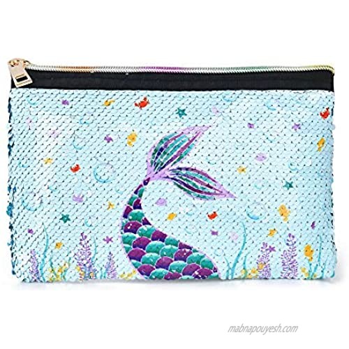 Mermaid Cosmetic Bag - Glitter Sequin Makeup Bag for Women Girl Travel Makeup Organizer Zipper Bag Vanity Toiletry Pouch Pencil Case Purse Travel Birthday Christmas Gift