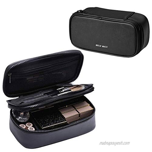 Mini Makeup Bag  BEGIN MAGIC Small Travel Cosmetic Brush Bag Organizer Portable Makeup Waterproof PU Leather Case Pouch Toiletry Bag with Brush Holder