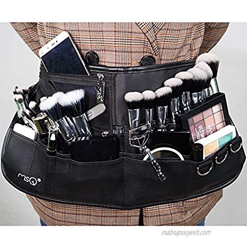MSQ Makeup Brush Bag with Belt Multi Pocket Foldable Apron Pack Cosmetic Brush Pouch Holder Organizer with Adjustable Artist Belt Strap Best for Artist/Fashion Stylist(without brush)