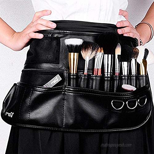 MSQ Makeup Brush Bag with Belt Multi Pocket Foldable Apron Pack Cosmetic Brush Pouch Holder Organizer with Adjustable Artist Belt Strap Best for Artist/Fashion Stylist(without brush)