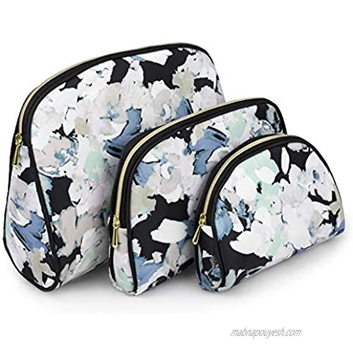 Once Upon A Rose 3 Pc Cosmetic Bag Set  Purse Size Makeup Bag for Women  Toiletry Travel Bag  Makeup Organizer  Cosmetic Bag for Girls Zippered Pouch Set  Large  Medium  Small (White Floral Design)