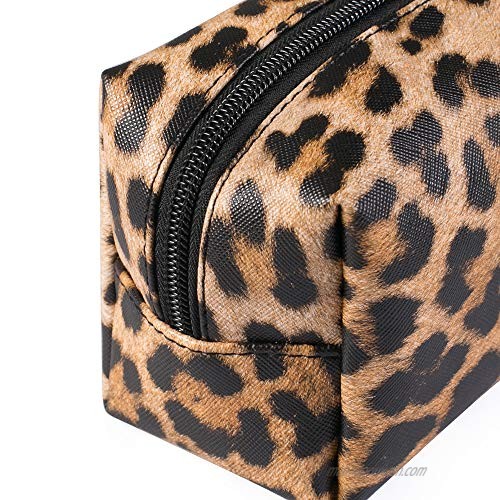 OXYTRA 2 Pcs Cosmetic Bag Leopard Makeup Bags Set Waterproof Travel Makeup Organizer PU Leather Toiletry Bag (Leopard Print)