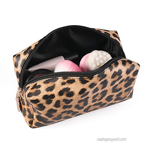 OXYTRA 2 Pcs Cosmetic Bag Leopard Makeup Bags Set Waterproof Travel Makeup Organizer PU Leather Toiletry Bag (Leopard Print)