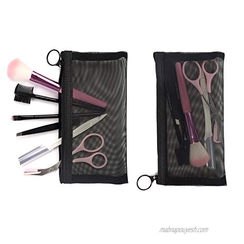 Patu Zipper Mesh Bags Pack of 4 (S/M/L & Pencil Pouch) Beauty Makeup Cosmetic Accessories Organizer Travel Toiletry Kit Set Storage Case Black