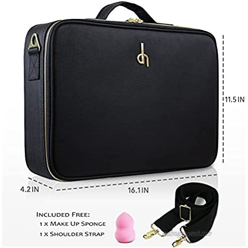 Premium Makeup Bag Cosmetic bag | Makeup Portable Case | Travel Make up Bag Organizer | Adjustable Dividers Water-Resistant - Large 16.1 x 11.5 x 4.2 in