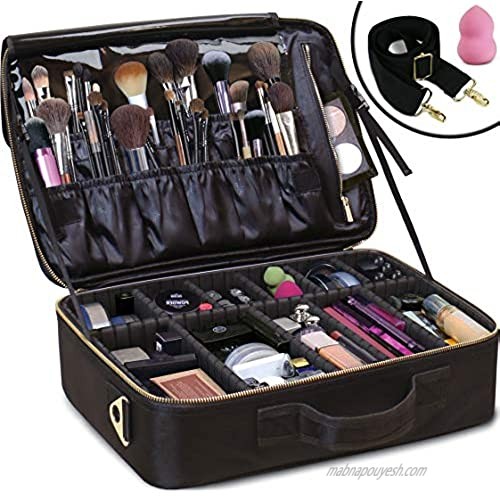 Premium Makeup Bag Cosmetic bag | Makeup Portable Case | Travel Make up Bag Organizer | Adjustable Dividers  Water-Resistant - Large 16.1 x 11.5 x 4.2 in