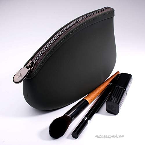 Pudinbag Small Makeup Cosmetic Pouch Bag for Women Purse | Charcoal | Silicone Waterproof Vegan
