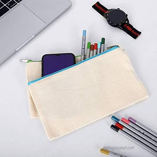 Sinzip 12 Pieces Cotton Canvas Makeup Bag Multipurpose Cosmetic Bag with Zipper Travel Toiletry Pouch Blank DIY Craft Bag Pencil Bag (L)