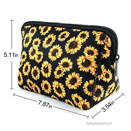 Sunflower Floral Makeup Bag Waterproof Soft Neoprene Travel bag Zippered Storage Pouch Printing Toiletry bag Pencil Case Organizer