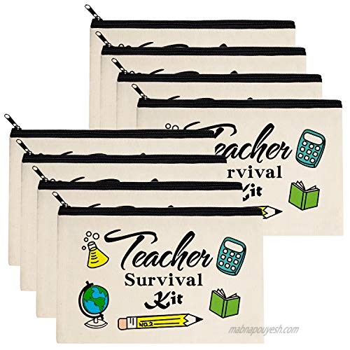 Teacher Gifts  Teacher Survival Kit 8 Pieces Makeup Pouch Cosmetic Bag Travel Toiletry Case Pencil Bag with Zipper for Holiday Christmas Teacher Appreciation Gift Bulk