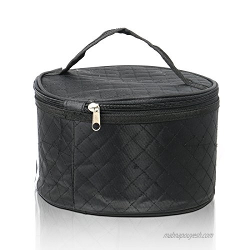 Travel Case for Wigs  Black Quilted Nylon with Interior Mirror  Zipper  Double Stitching  Lightweight & Portable Wig Pouch by Adolfo Design