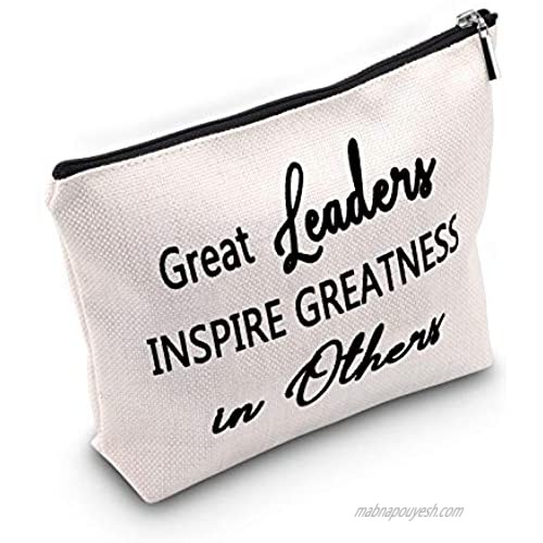 TSOTMO Boss Gift Boss Appreciation Gifts Colleague Leaving Retirement Great Leaders Inspire Greatness in Others Makeup Bag Women Cosmetic Bags Travel Pouches Toiletry Bag Cases (Great Leaders)