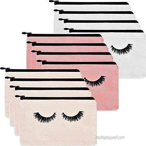 Yarachel Eyelash Makeup Bags - 12 Pieces Cosmetic Bags Travel Make up Pouches with Zipper for Women and Girls (12 Pieces  White Beige and Pink)