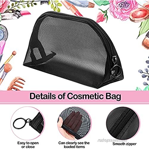 Ylinge 6 Pieces Mesh Makeup Bag Portable Mesh Cosmetic Bags Black Mesh Zipper Pouch Travel Toiletry Storage Pouch for Home Offices Travel Accessories Organizer