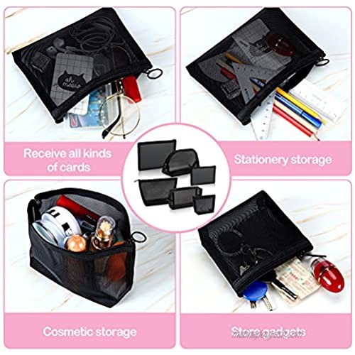 Ylinge 6 Pieces Mesh Makeup Bag Portable Mesh Cosmetic Bags Black Mesh Zipper Pouch Travel Toiletry Storage Pouch for Home Offices Travel Accessories Organizer