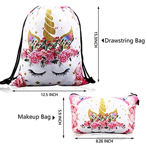 YRUBOHA Girls Gifts Unicorn Gifts for Girls Unicorn Party Favors Unicorn Drawstring Backpack with Makeup Bag Bracelet Necklace Hair Ties Tattoo