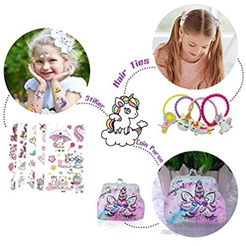 YRUBOHA Girls Gifts Unicorn Gifts for Girls Unicorn Party Favors Unicorn Drawstring Backpack with Makeup Bag Bracelet Necklace Hair Ties Tattoo