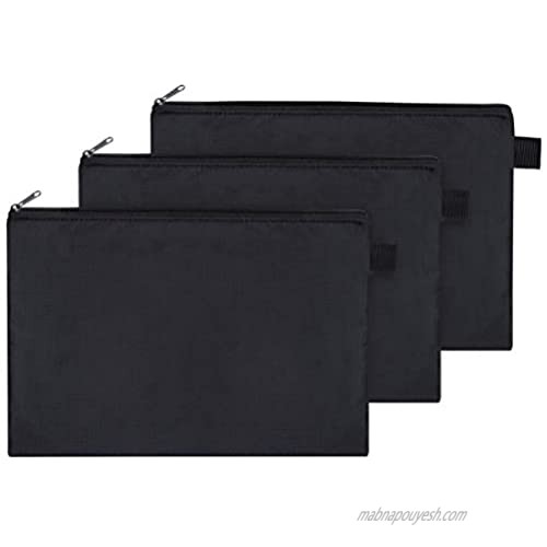 Zipper Bag - Set of 3 - Carry All Pouch to Organize Travel Toiletries Pens Cosmetics (9.5 x 6.5  Black)