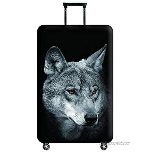 3D Print Wolf Design Travel Trolley Case Cover Protector Suitcase Cover 30"-32" Trolley Case Luggage Storage Covers Size XL with Luggage Tags