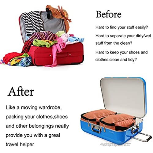 4 Orange Suitcase Insert Organizer Durable Cube Travel Bags w Mesh Top Panel Machine Washable Travel Luggage Packing Bags for Trip Storage