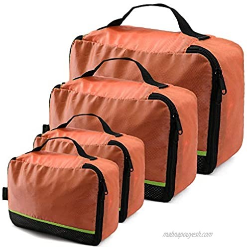 4 Orange Suitcase Insert Organizer Durable Cube Travel Bags w Mesh Top Panel Machine Washable Travel Luggage Packing Bags for Trip Storage