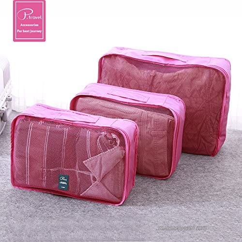 6 Set Packing cubes Travel luggage Organizer Waterproof Mesh Lightweight Suitcase storage bag Clothing Laundry Bag Shoe Bag (Pink)