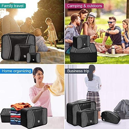 6 Set Packing Cubes Travel Luggage Packing Organizers with Shoes Bag & Laundry Bag (Black)
