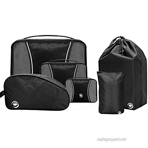6 Set Packing Cubes  Travel Luggage Packing Organizers with Shoes Bag & Laundry Bag (Black)