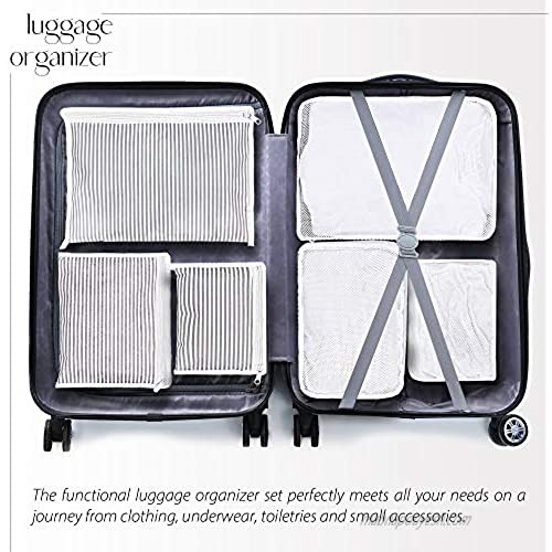 EDNA HOME Travel Luggage Organizer Set of 6 3 Packing Cubes + 3 Zip-Packs Space Saving Packing Cube System Reusable Light & Durable For Luggage Briefcases and Travel Bags Made in Europe Grey