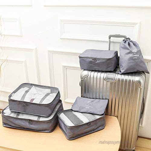 HDWISS 6 Set Cube Packing Bags for Travel Luggage Packing Organizers - Gray