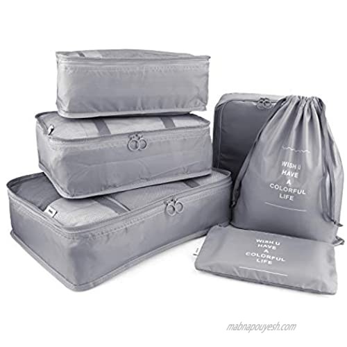 HDWISS 6 Set Cube Packing Bags for Travel Luggage Packing Organizers - Gray