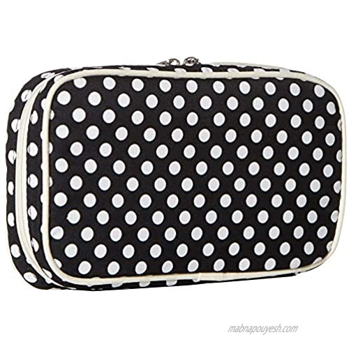Jewelry & Accessories Travel Organizer Bag Case (White & Black Polka Dot Exterior & Beige Interior)