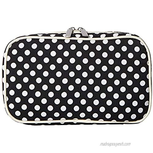 Jewelry & Accessories Travel Organizer Bag Case (White & Black Polka Dot Exterior & Beige Interior)
