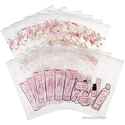 Miamica Print Piece Set 12 Quart-Size Bags Packing Organizers Pink One