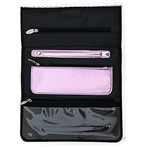Miamica Women's Tri-fold Jewelry Case Travel Accessory Black/Pink Oil Slick One Size