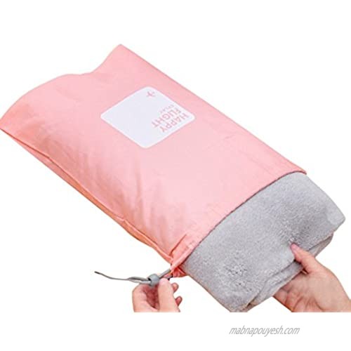 Multipurpose Essential Travel Packing Organiser Waterproof Drawstring Suitcase Clothes Underwear Laundry Shoes Bags Storages Toiletries Cosmetics Cases Holders Storages Bags Pouches 4 Pcs set Pink