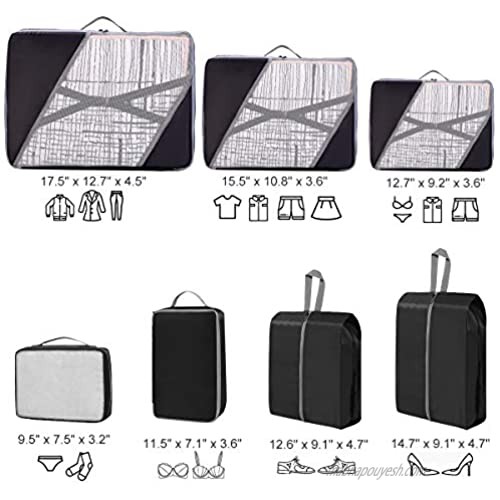 Packing Cubes for Travel Set 7Pcs Faxsthy Mesh Luggage Cubes Luggage Packing Organizers with Shoe Bags