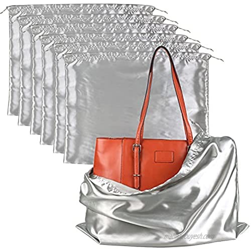 PlasMaller Dust Cover Storage Bags Silk Cloth with Drawstring Pouch For Handbags Purses Pocketbooks Shoes Boots Set of 6  Silver (19.6 x 15.7)